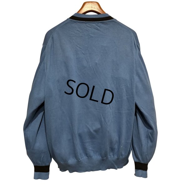 画像3: 90's【イタリー製】ビンテージ【PRONTO UOMO】プロントウォモ【青ｘ紺ライン】コットンｘレーヨン Vネックセーター 【サイズL】  