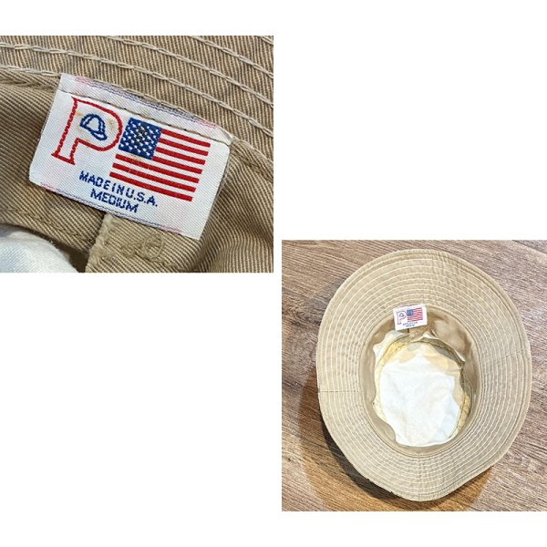 画像2: 程度良好!! USA製【ビンテージ】生成りｘルアー 総柄【コットン】毛ばり 釣り【バケットハット】【サイズM】 