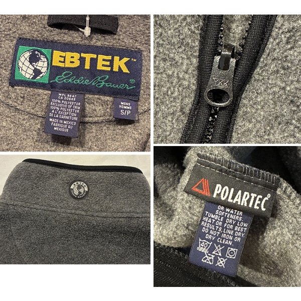 画像2: 90’s~【ビンテージ】【エディーバウアー】【EBTEK】ポーラテック【チャコール】【フリースカーディガン】【サイズS】 