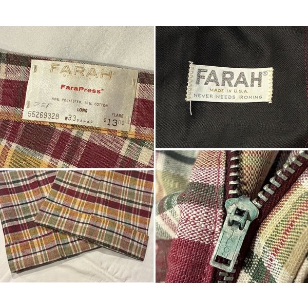 画像2: 70's〜【デッドストック】ビンテージ【USA製】【FRASH】【フラッシュ】【マドラスチェック】ブーツカット フレアパンツ【W33】 