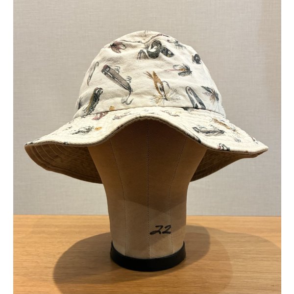 画像3: 程度良好!! USA製【ビンテージ】生成りｘルアー 総柄【コットン】毛ばり 釣り【バケットハット】【サイズM】 