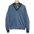 画像1: 90's【イタリー製】ビンテージ【PRONTO UOMO】プロントウォモ【青ｘ紺ライン】コットンｘレーヨン Vネックセーター 【サイズL】 <br> (1)