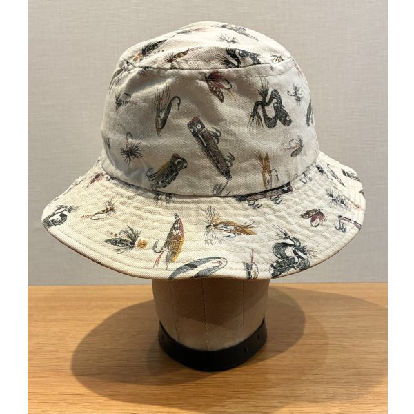 画像6: 程度良好!! USA製【ビンテージ】生成りｘルアー 総柄【コットン】毛ばり 釣り【バケットハット】【サイズM】 