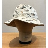 程度良好!! USA製【ビンテージ】生成りｘルアー 総柄【コットン】毛ばり 釣り【バケットハット】【サイズM】 