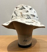 程度良好!! USA製【ビンテージ】生成りｘルアー 総柄【コットン】毛ばり 釣り【バケットハット】【サイズM】 