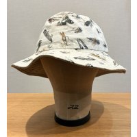 程度良好!! USA製【ビンテージ】生成りｘルアー 総柄【コットン】毛ばり 釣り【バケットハット】【サイズM】 