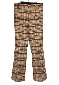 70's〜【デッドストック】ビンテージ【USA製】【FRASH】【フラッシュ】【マドラスチェック】ブーツカット フレアパンツ【W33】 