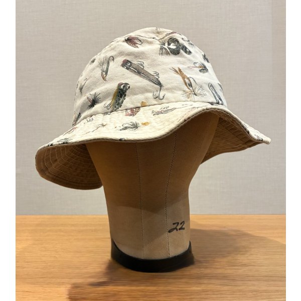 画像4: 程度良好!! USA製【ビンテージ】生成りｘルアー 総柄【コットン】毛ばり 釣り【バケットハット】【サイズM】 