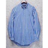 ビンテージ【ラルフローレン】POLO ralph lauren  青ｘ白 ストライプ ボタンダウン【コットンシャツ】【US 16 1/2-34】 