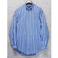 ビンテージ【ラルフローレン】POLO ralph lauren  青ｘ白 ストライプ ボタンダウン【コットンシャツ】【US 16 1/2-34】 