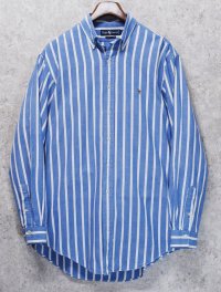 ビンテージ【ラルフローレン】POLO ralph lauren  青ｘ白 ストライプ ボタンダウン【コットンシャツ】【US 16 1/2-34】 