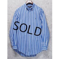 ビンテージ【ラルフローレン】POLO ralph lauren  青ｘ白 ストライプ ボタンダウン【コットンシャツ】【US 16 1/2-34】 