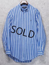 ビンテージ【ラルフローレン】POLO ralph lauren  青ｘ白 ストライプ ボタンダウン【コットンシャツ】【US 16 1/2-34】 