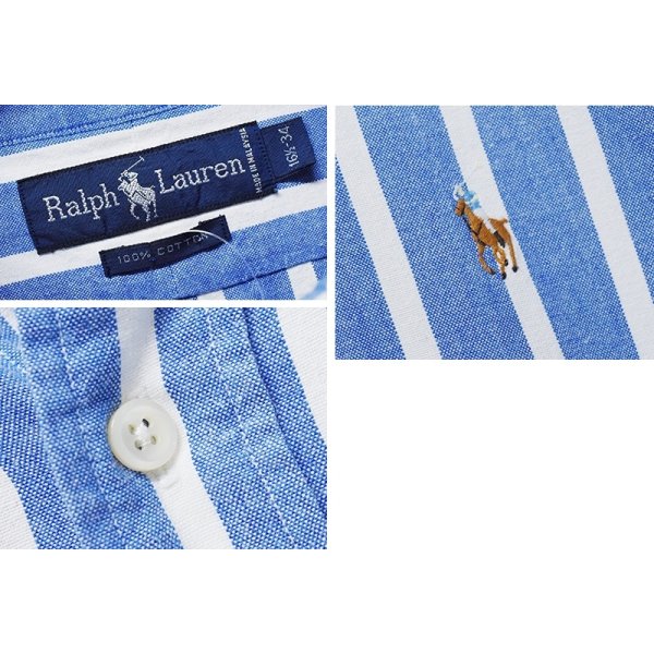 画像2: ビンテージ【ラルフローレン】POLO ralph lauren  青ｘ白 ストライプ ボタンダウン【コットンシャツ】【US 16 1/2-34】 