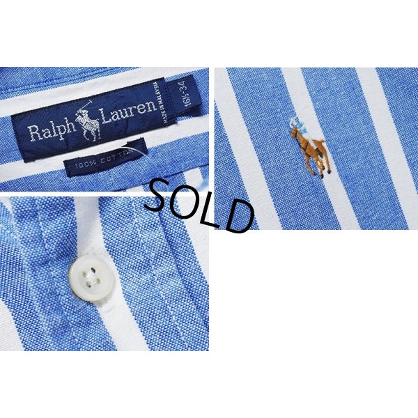 画像2: ビンテージ【ラルフローレン】POLO ralph lauren  青ｘ白 ストライプ ボタンダウン【コットンシャツ】【US 16 1/2-34】 