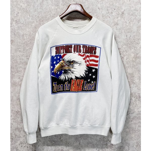 画像1: 80's support~ 鷲 星条旗 白【スウェット】【サイズL】 