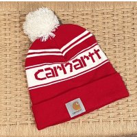 【ビンテージ】【carhartt】【カーハート】【赤×白】【ロゴ入り】 【ニットキャップ】ポンポン付き 【ニット帽】  