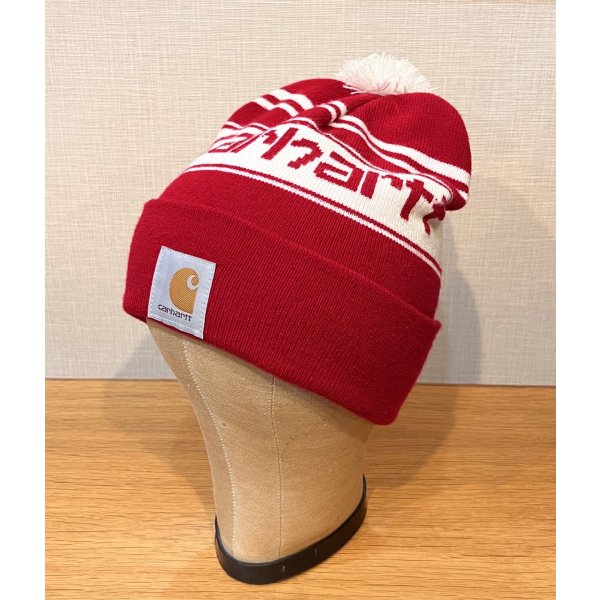 画像4: 【ビンテージ】【carhartt】【カーハート】【赤×白】【ロゴ入り】 【ニットキャップ】ポンポン付き 【ニット帽】  