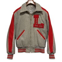 【〜70'ｓ】【ビンテージ】【EAN TRI H.V.】グレーｘ赤【ウール】【スタジャン】【サイズL程度】 