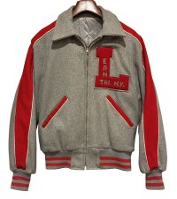 【〜70'ｓ】【ビンテージ】【EAN TRI H.V.】グレーｘ赤【ウール】【スタジャン】【サイズL程度】 