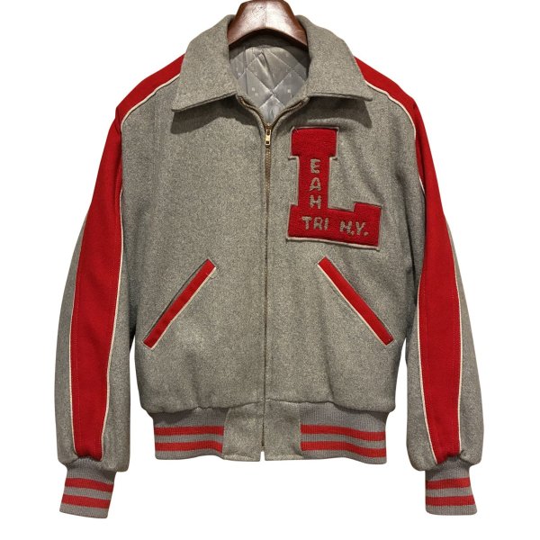 画像1: 【〜70'ｓ】【ビンテージ】【EAN TRI H.V.】グレーｘ赤【ウール】【スタジャン】【サイズL程度】 