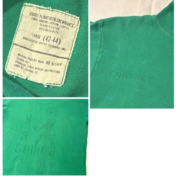 画像2: 70's【米軍実物】【ビンテージ】【U.S.NAVY】【緑】【ステンシル入り】【デッキクルーシャツ】【サイズL】 