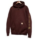 ビンテージ【carhartt】【カーハート】【RELAXED FIT】エンジ 袖プリント【パーカー】【サイズM】 