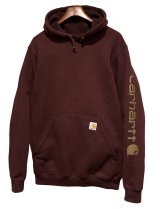 ビンテージ【carhartt】【カーハート】【RELAXED FIT】エンジ 袖プリント【パーカー】【サイズM】 