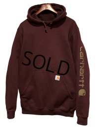 ビンテージ【carhartt】【カーハート】【RELAXED FIT】エンジ 袖プリント【パーカー】【サイズM】 