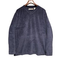 ビンテージ【NATURALIFE】ネイビーｘ紫【マイクロボーダー】【ベロア】【ＶネックロンＴ】【サイズＬ】 