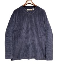 ビンテージ【NATURALIFE】ネイビーｘ紫【マイクロボーダー】【ベロア】【ＶネックロンＴ】【サイズＬ】 