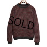 80’s ノルウェー製【L.L.Bean】【ＬＬビーン】【バーズアイ】【チャコール×赤】【ウールニットセーター】【サイズＬ】 