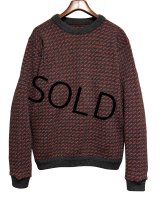 80’s ノルウェー製【L.L.Bean】【ＬＬビーン】【バーズアイ】【チャコール×赤】【ウールニットセーター】【サイズＬ】 