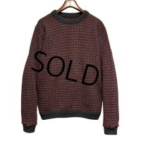 80’s ノルウェー製【L.L.Bean】【ＬＬビーン】【バーズアイ】【チャコール×赤】【ウールニットセーター】【サイズＬ】 