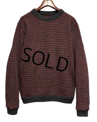 80’s ノルウェー製【L.L.Bean】【ＬＬビーン】【バーズアイ】【チャコール×赤】【ウールニットセーター】【サイズＬ】 