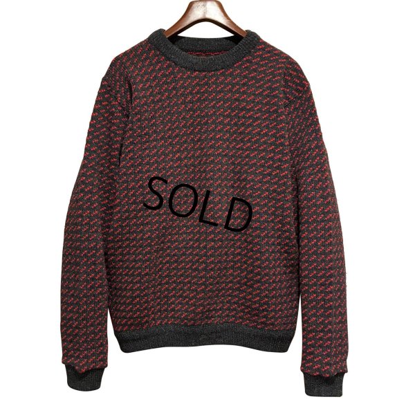 画像1: 80’s ノルウェー製【L.L.Bean】【ＬＬビーン】【バーズアイ】【チャコール×赤】【ウールニットセーター】【サイズＬ】 