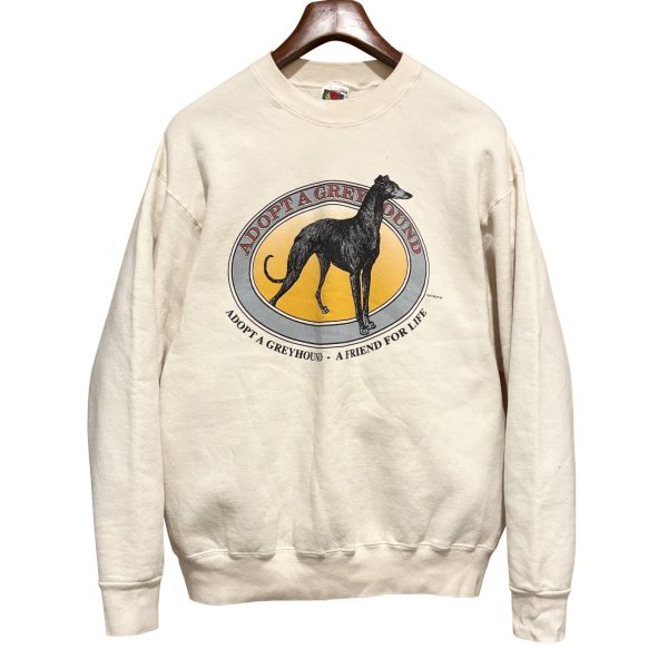 画像1: ビンテージ【FRUIT OF THE LOOM】【フルーツオブザルーム】グレイハウンド【犬】【クリーム色】【スウェット】【サイズＸＬ】 