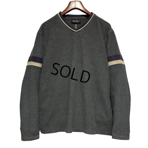 画像1: 90's~【ビンテージ】【エディーバウアー】【Eddie Bauer】【チャコール】Vネック【フリースカットソー】ロンT【サイズL】 