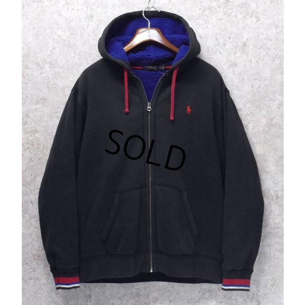 画像1: 【ラルフローレン】【POLO ralph lauren】【黒×裏青ボア】フルジップ【ボア付き】【パーカー】【サイズＸＬ】 