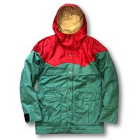 ~80’s【USA製】【Powderhorn】パウダーホーン【緑ｘ赤】【ナイロンマウンテンパーカー】【サイズＸＳ】  