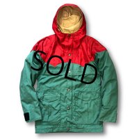 ~80’s【USA製】【Powderhorn】パウダーホーン【緑ｘ赤】【ナイロンマウンテンパーカー】【サイズＸＳ】  