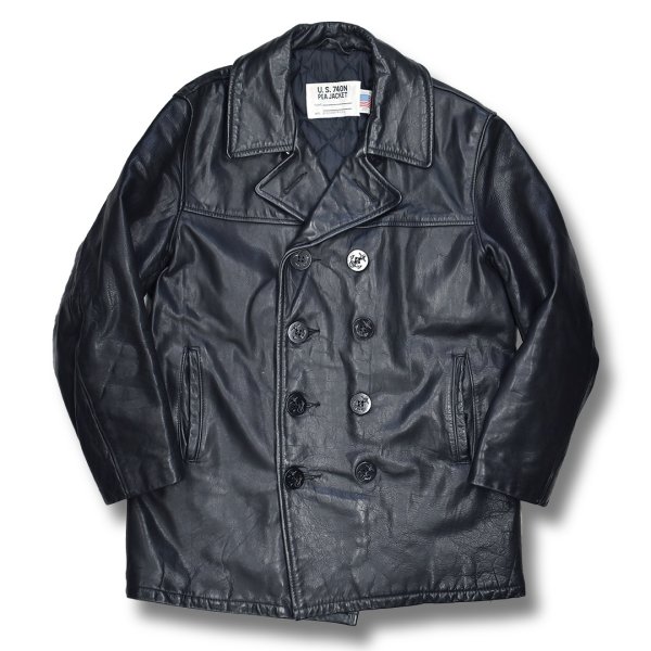 画像1: USA製【ビンテージ】【Schott】ショット 【U.S.740N PEA JACKET】オールレザー キルティング裏地【Pコート】【サイズUS38】 