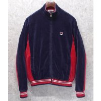【ビンテージ】フィラ【FILA】紺ｘ赤【ベロア地】【トラックジャージ】トラックジャケット【サイズＳ】 