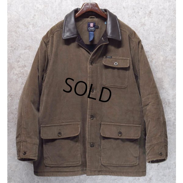 画像1: ビンテージ【CHAPS】チャップス【ラルフローレン】RALPH LAUREN【襟レザー】中綿入り ブラウン【コーデュロイジャケット】【サイズＸＬ】  