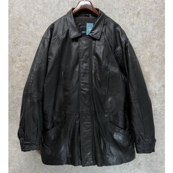画像1: 【ビンテージ】【pierre cardin】ピエールカルダン 比翼仕立て キルティング裏地【黒】【レザージャケット】【サイズＸＬ】 