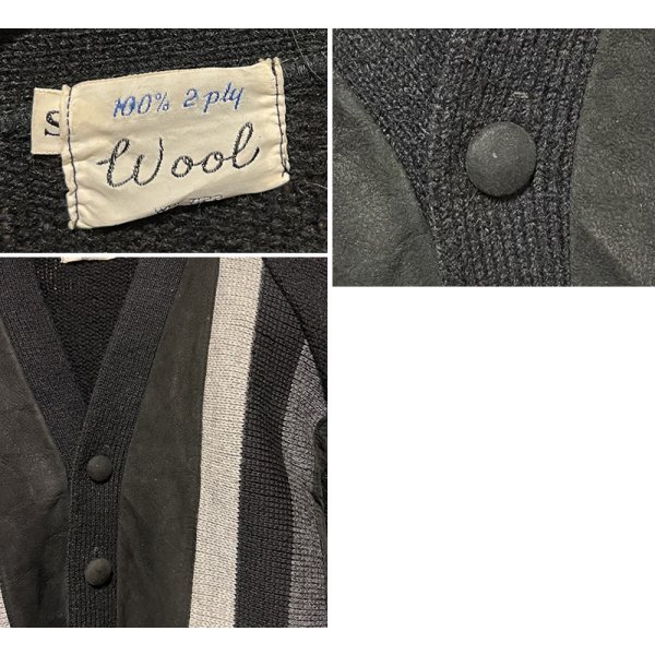画像2: 70’s ビンテージ【WOOL】ウール【スエードｘグレーｘチャコールｘ白】ライン 黒 カーディガン【サイズＳ】 