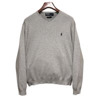 ビンテージ【ラルフローレン】POLO RALPH LAUREN【グレー】【Vネック】PIMAコットン【コットンセーター】【サイズL】  