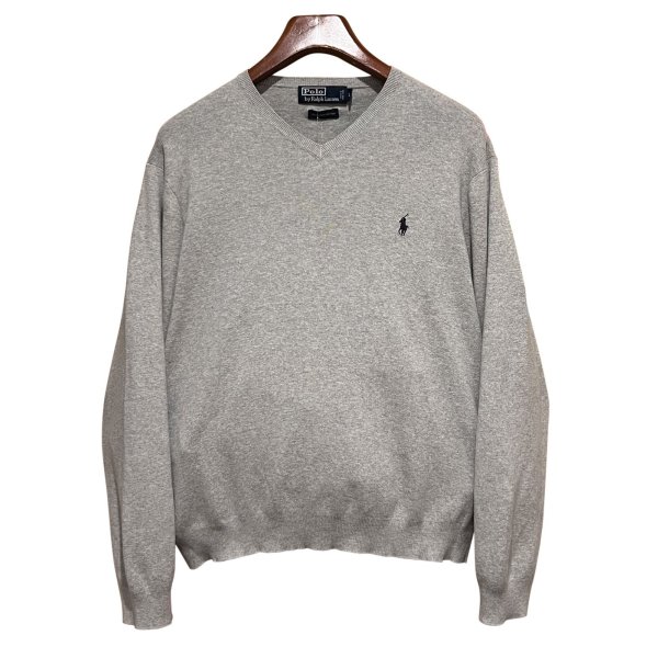 画像1: ビンテージ【ラルフローレン】POLO RALPH LAUREN【グレー】【Vネック】PIMAコットン【コットンセーター】【サイズL】  
