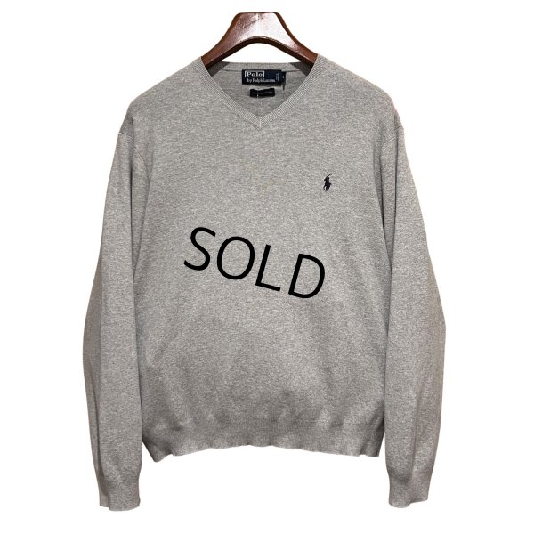 画像1: ビンテージ【ラルフローレン】POLO RALPH LAUREN【グレー】【Vネック】PIMAコットン【コットンセーター】【サイズL】  