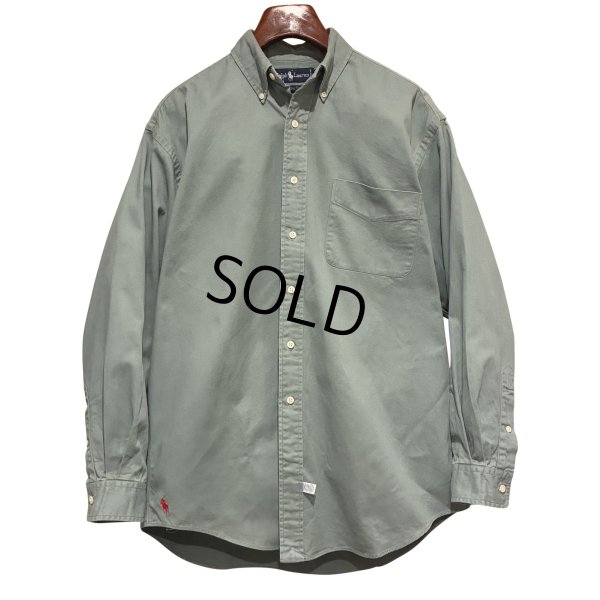 画像1: 90's ビンテージ【ラルフローレン】POLO ralph lauren Big Shirt ビッグシャツ 青磁色 ボタンダウン【コットンシャツ】【サイズM】 